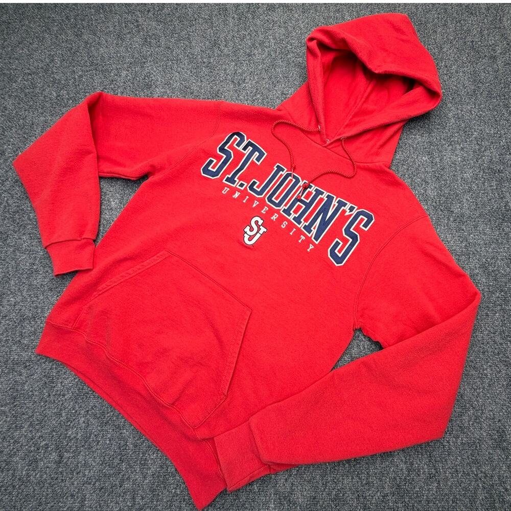 Champion St John’s University Mens Small Red Hoodie College Sweatshirt SJ